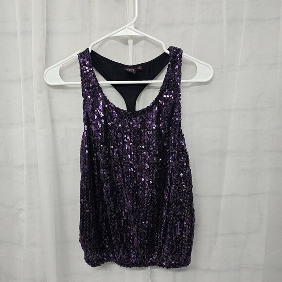 Material Girl Y2K Tank Purple Sequin Club Glam Bling Party Layering M - Picture 6 of 10